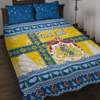 Sweden Christmas Quilt Bed Set Coat Of Arms - Scandinavian Pattern - Wonder Print Shop