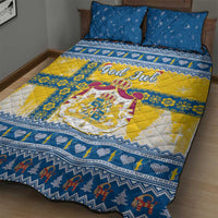 Sweden Christmas Quilt Bed Set Coat Of Arms - Scandinavian Pattern - Wonder Print Shop