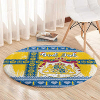 Sweden Christmas Round Carpet Coat Of Arms - Scandinavian Pattern
