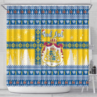 Sweden Christmas Shower Curtain Coat Of Arms - Scandinavian Pattern