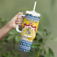 Sweden Christmas Tumbler With Handle Coat Of Arms - Scandinavian Pattern - Wonder Print Shop