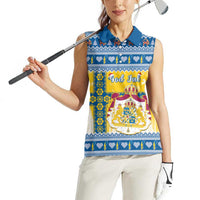 Sweden Christmas Women Sleeveless Polo Shirt Coat Of Arms - Scandinavian Pattern - Wonder Print Shop