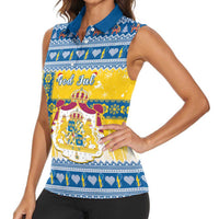 Sweden Christmas Women Sleeveless Polo Shirt Coat Of Arms - Scandinavian Pattern - Wonder Print Shop