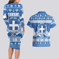 Greece Christmas Couples Matching Long Sleeve Bodycon Dress and Hawaiian Shirt Coat Of Arms Kala Cristouyenna - Wonder Print Shop
