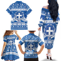 Greece Christmas Family Matching Off The Shoulder Long Sleeve Dress and Hawaiian Shirt Coat Of Arms Kala Cristouyenna - Wonder Print Shop
