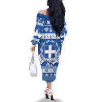 Greece Christmas Family Matching Off The Shoulder Long Sleeve Dress and Hawaiian Shirt Coat Of Arms Kala Cristouyenna - Wonder Print Shop