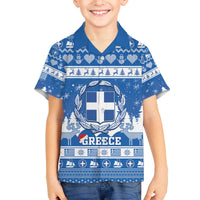 Greece Christmas Family Matching Off The Shoulder Long Sleeve Dress and Hawaiian Shirt Coat Of Arms Kala Cristouyenna - Wonder Print Shop