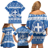 Greece Christmas Family Matching Off Shoulder Short Dress and Hawaiian Shirt Coat Of Arms Kala Cristouyenna - Wonder Print Shop