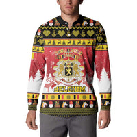 Belgium Christmas Button Sweatshirt Coat Of Arms Vrolijk Kerstfeest - Wonder Print Shop