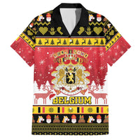 Belgium Christmas Family Matching Off The Shoulder Long Sleeve Dress and Hawaiian Shirt Coat Of Arms Vrolijk Kerstfeest - Wonder Print Shop