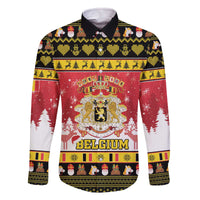 Belgium Christmas Family Matching Off The Shoulder Long Sleeve Dress and Hawaiian Shirt Coat Of Arms Vrolijk Kerstfeest - Wonder Print Shop