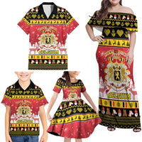 Belgium Christmas Family Matching Off Shoulder Maxi Dress and Hawaiian Shirt Coat Of Arms Vrolijk Kerstfeest - Wonder Print Shop