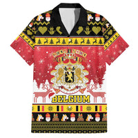 Belgium Christmas Family Matching Off Shoulder Maxi Dress and Hawaiian Shirt Coat Of Arms Vrolijk Kerstfeest - Wonder Print Shop