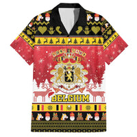 Belgium Christmas Family Matching Short Sleeve Bodycon Dress and Hawaiian Shirt Coat Of Arms Vrolijk Kerstfeest - Wonder Print Shop