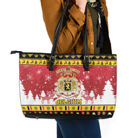 Belgium Christmas Leather Tote Bag Coat Of Arms Vrolijk Kerstfeest - Wonder Print Shop