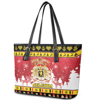 Belgium Christmas Leather Tote Bag Coat Of Arms Vrolijk Kerstfeest - Wonder Print Shop