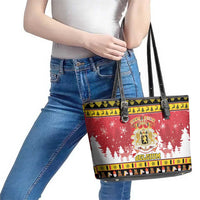 Belgium Christmas Leather Tote Bag Coat Of Arms Vrolijk Kerstfeest - Wonder Print Shop