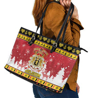 Belgium Christmas Leather Tote Bag Coat Of Arms Vrolijk Kerstfeest - Wonder Print Shop