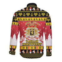 Belgium Christmas Long Sleeve Button Shirt Coat Of Arms Vrolijk Kerstfeest - Wonder Print Shop