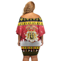 Belgium Christmas Off Shoulder Short Dress Coat Of Arms Vrolijk Kerstfeest - Wonder Print Shop