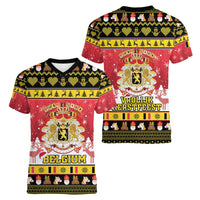 Belgium Christmas Women V-Neck T-Shirt Coat Of Arms Vrolijk Kerstfeest - Wonder Print Shop
