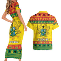 Ghana Christmas Couples Matching Short Sleeve Bodycon Dress and Hawaiian Shirt Coat Of Arms Afishapa - Wonder Print Shop