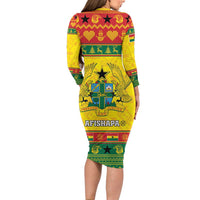 Ghana Christmas Family Matching Long Sleeve Bodycon Dress and Hawaiian Shirt Coat Of Arms Afishapa - Wonder Print Shop