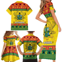 Ghana Christmas Family Matching Short Sleeve Bodycon Dress and Hawaiian Shirt Coat Of Arms Afishapa - Wonder Print Shop
