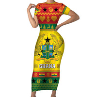 Ghana Christmas Family Matching Short Sleeve Bodycon Dress and Hawaiian Shirt Coat Of Arms Afishapa - Wonder Print Shop
