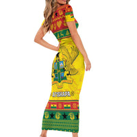 Ghana Christmas Short Sleeve Bodycon Dress Coat Of Arms Afishapa - Wonder Print Shop