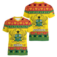 Ghana Christmas Women V-Neck T-Shirt Coat Of Arms Afishapa - Wonder Print Shop