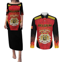 Custom Belgium Football 2026 Couples Matching Puletasi and Long Sleeve Button Shirt Red Devils Pride - Wonder Print Shop