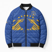 Custom Kosovo Football 2026 Bomber Puffer Jacket Rising Nation Blue Gold - Wonder Print Shop
