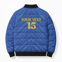 Custom Kosovo Football 2026 Bomber Puffer Jacket Rising Nation Blue Gold - Wonder Print Shop