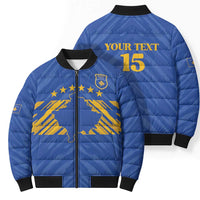 Custom Kosovo Football 2026 Bomber Puffer Jacket Rising Nation Blue Gold - Wonder Print Shop