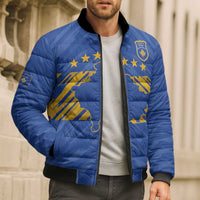 Custom Kosovo Football 2026 Bomber Puffer Jacket Rising Nation Blue Gold - Wonder Print Shop
