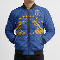 Custom Kosovo Football 2026 Bomber Puffer Jacket Rising Nation Blue Gold - Wonder Print Shop