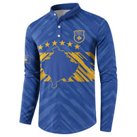 Custom Kosovo Football 2026 Button Sweatshirt Rising Nation Blue Gold - Wonder Print Shop