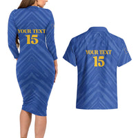 Custom Kosovo Football 2026 Couples Matching Long Sleeve Bodycon Dress and Hawaiian Shirt Rising Nation Blue Gold - Wonder Print Shop