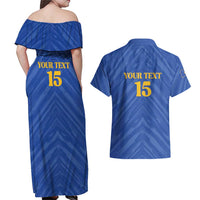 Custom Kosovo Football 2026 Couples Matching Off Shoulder Maxi Dress and Hawaiian Shirt Rising Nation Blue Gold - Wonder Print Shop