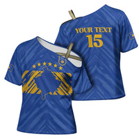 Custom Kosovo Football 2026 Cross Shoulder Shirt Rising Nation Blue Gold - Wonder Print Shop