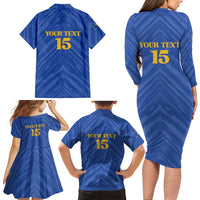 Custom Kosovo Football 2026 Family Matching Long Sleeve Bodycon Dress and Hawaiian Shirt Rising Nation Blue Gold - Wonder Print Shop