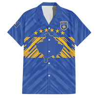 Custom Kosovo Football 2026 Family Matching Long Sleeve Bodycon Dress and Hawaiian Shirt Rising Nation Blue Gold - Wonder Print Shop