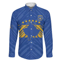 Custom Kosovo Football 2026 Family Matching Long Sleeve Bodycon Dress and Hawaiian Shirt Rising Nation Blue Gold - Wonder Print Shop