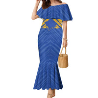 Custom Kosovo Football 2026 Family Matching Mermaid Dress and Hawaiian Shirt Rising Nation Blue Gold - Wonder Print Shop