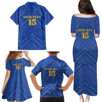 Custom Kosovo Football 2026 Family Matching Puletasi and Hawaiian Shirt Rising Nation Blue Gold - Wonder Print Shop