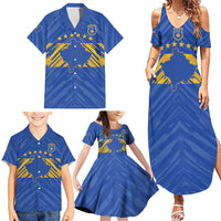 Custom Kosovo Football 2026 Family Matching Summer Maxi Dress and Hawaiian Shirt Rising Nation Blue Gold - Wonder Print Shop