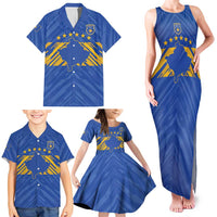 Custom Kosovo Football 2026 Family Matching Tank Maxi Dress and Hawaiian Shirt Rising Nation Blue Gold - Wonder Print Shop