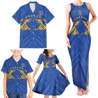 Custom Kosovo Football 2026 Family Matching Tank Maxi Dress and Hawaiian Shirt Rising Nation Blue Gold - Wonder Print Shop
