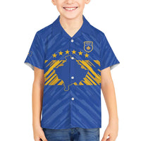 Custom Kosovo Football 2026 Kid Hawaiian Shirt Rising Nation Blue Gold - Wonder Print Shop